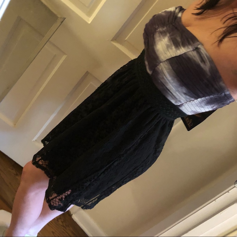 Strapless tie dye & lace dress